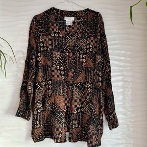 Vintage Black & Brown Patterned Button-Front Top